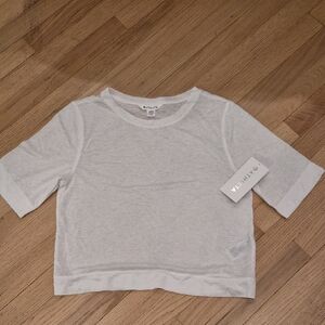 Athleta White Short-Sleeve Cropped Crew Tee